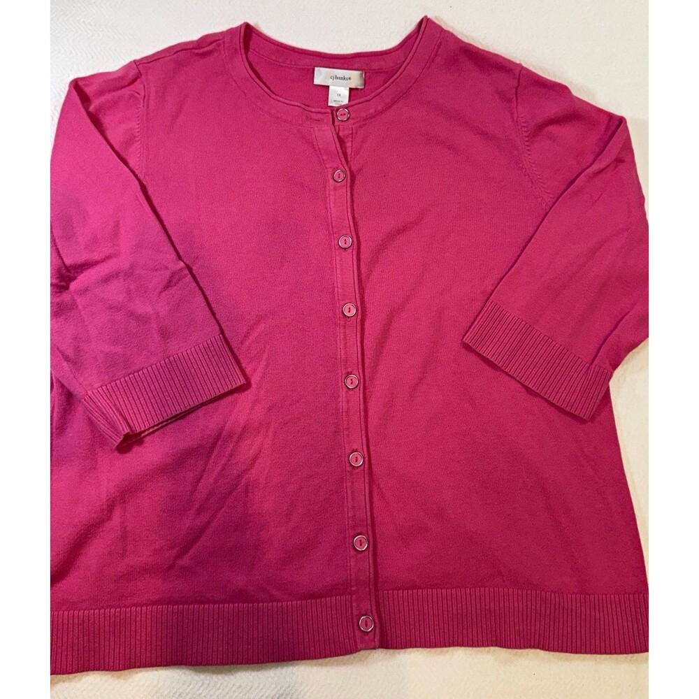 CJ Banks Crew Neck Button Front Sweater Pink Cotton Knit Plus 1X damage at seam
